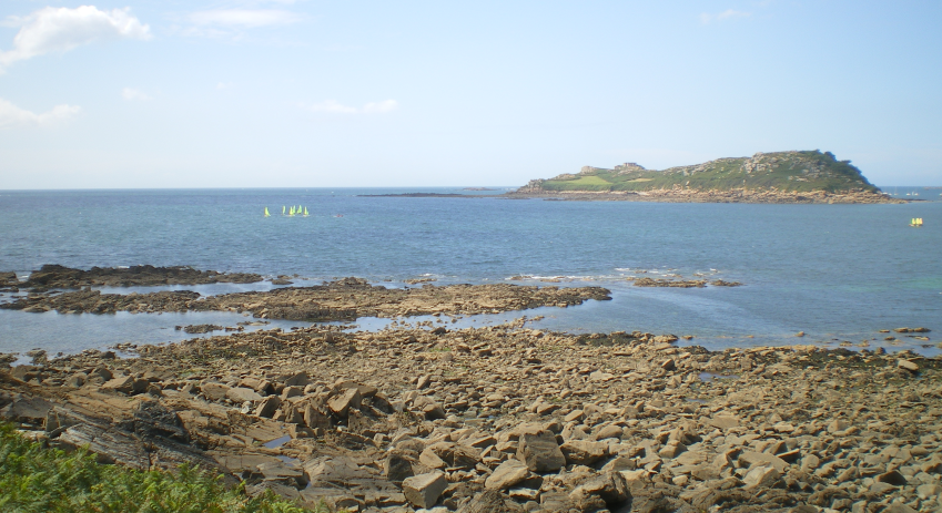 Coastline from Britanny, with, rocks, blue sea and blue sky