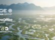 Luftaufnahme von sich schlängelnden Flüssen und Feuchtgebieten mit Bergen im Hintergrund. Die Logos von DFGE, natureOffice und terra institute | CERTANIA GROUP erscheinen als weißer Text über der Landschaft.