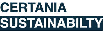 Textlogo mit dem Wort „CERTANIA“ oben und „SUSTAINABILTY“ unten in Fettdruck. Das Wort „SUSTAINABILTY“ enthält einen Rechtschreibfehler; vor dem „T“ fehlt ein „I“.