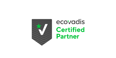 Das Logo des EcoVadis Certified Partner zeigt ein graues Schild mit einem weißen Häkchen und einem grünen Stern sowie den Schriftzug ecovadis Certified Partner in schwarzer und grüner Schrift auf weißem Hintergrund.
